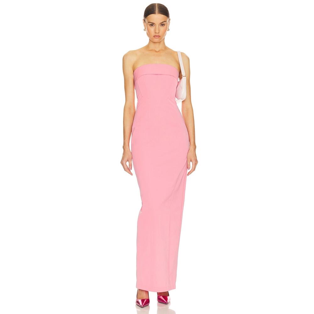 Helsa Tech Gabardine Long Strapless Dress in Very Pink